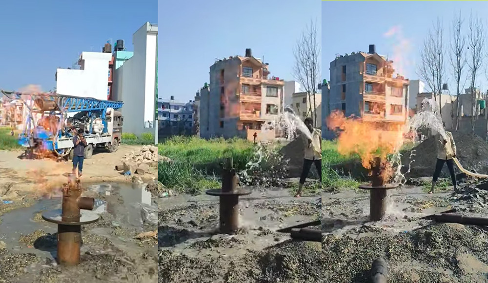 टिकाथलीमा जमिनबाट निस्कियो दनदनी आगो